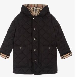 Children’s Burberry Button Up Quilted Coat with Hood, size 12